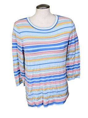 Talbots Knit Sweater Womens M Pastel Striped Cotton Preppy Resort Coastal Beach